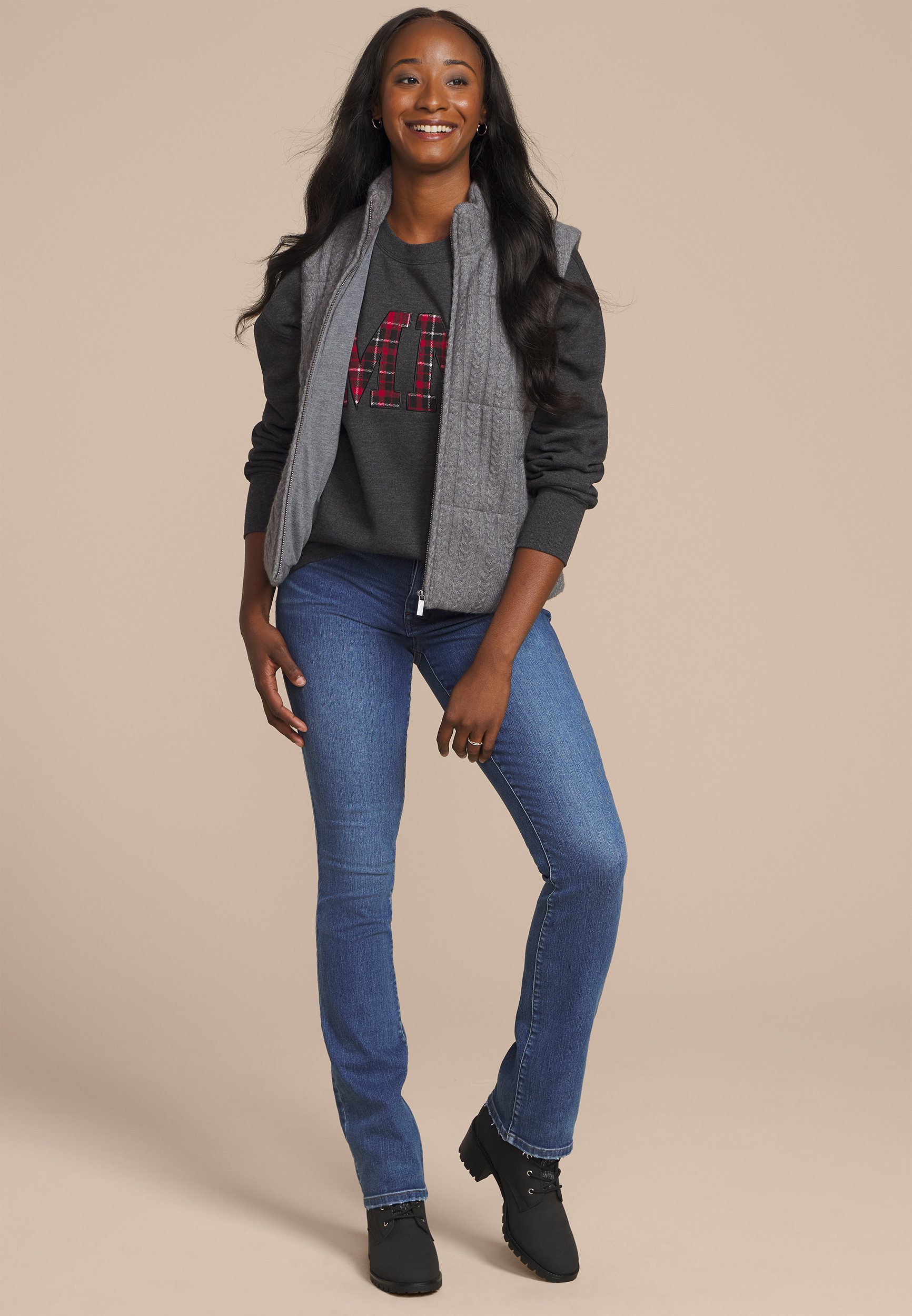 State Plaid Crew Neck Sweatshirt