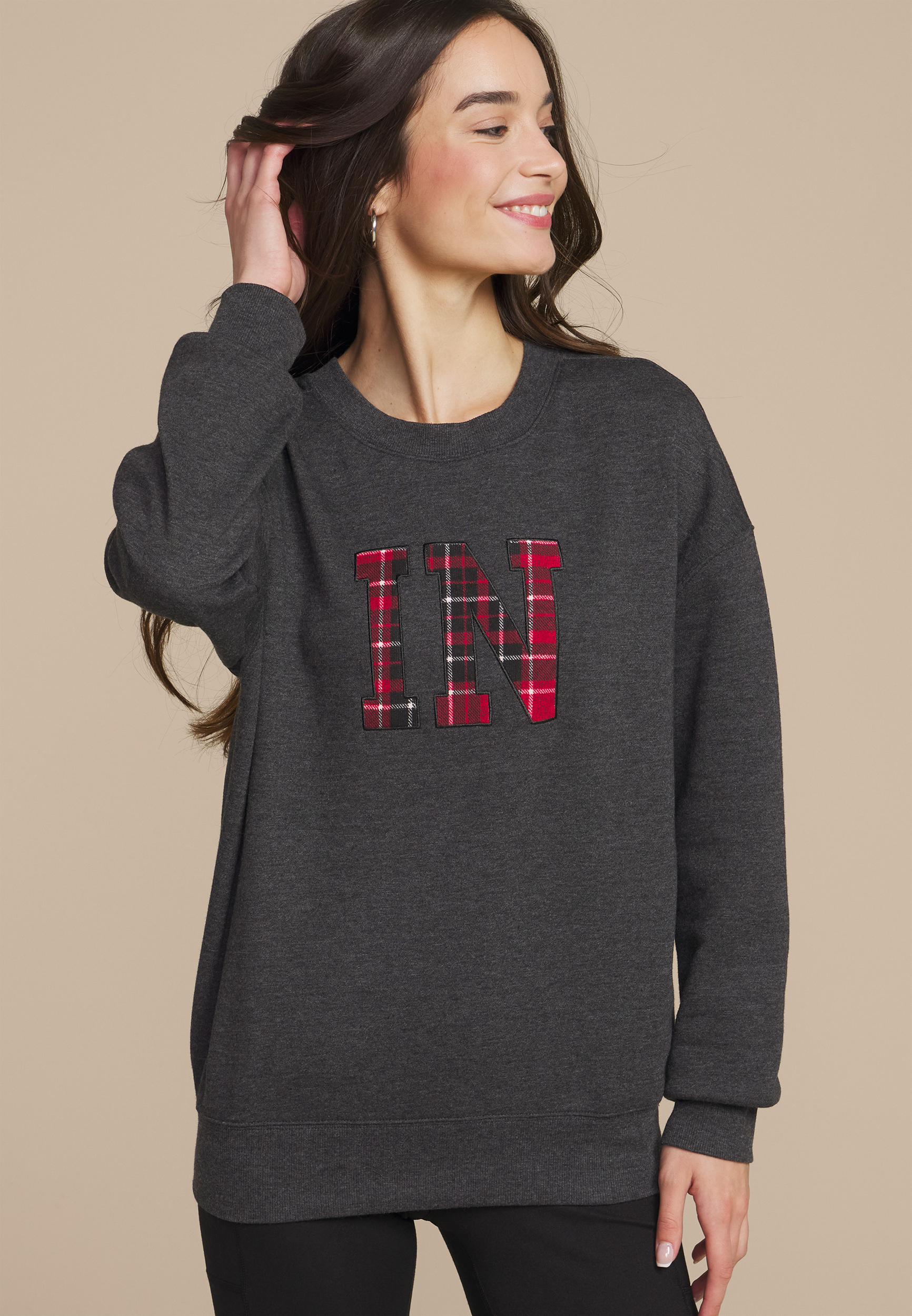 State Plaid Crew Neck Sweatshirt