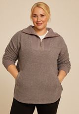 Plus Size Quarter Zip Sherpa Tunic Sweatshirt, C3374, small