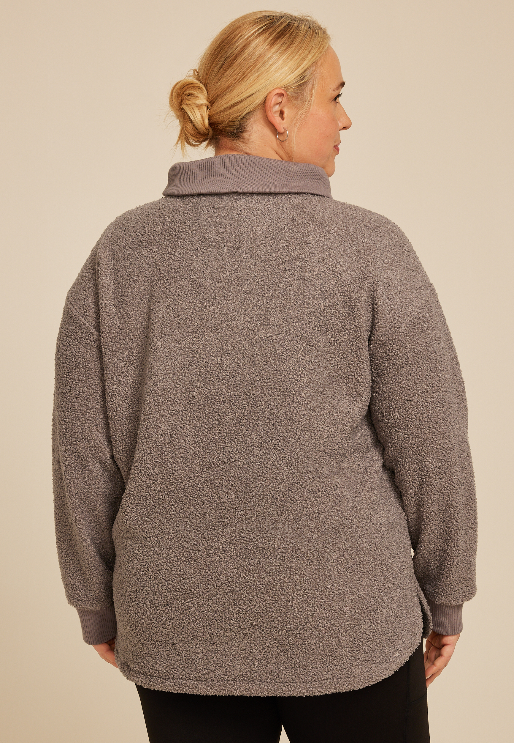 Plus Size Quarter Zip Sherpa Tunic Sweatshirt, C3374, large