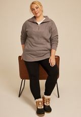 Plus Size Quarter Zip Sherpa Tunic Sweatshirt, C3374, small