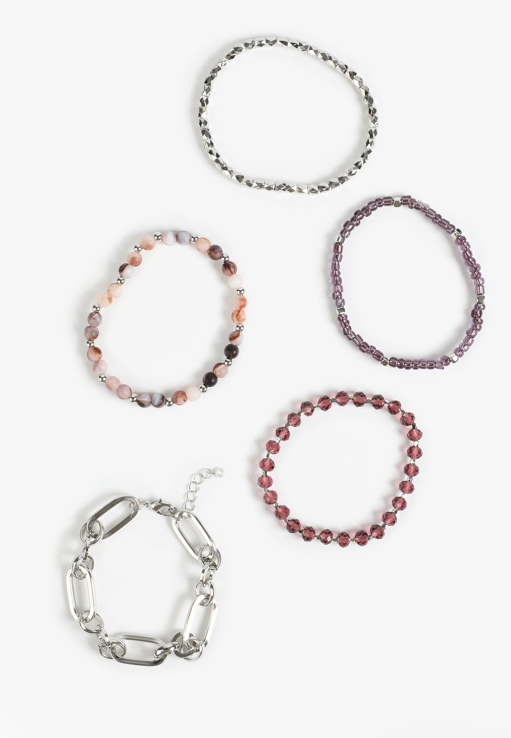 4 Pack Purple Beaded Stretch Bracelet Set, C725, large