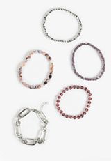 4 Pack Purple Beaded Stretch Bracelet Set, C725, small