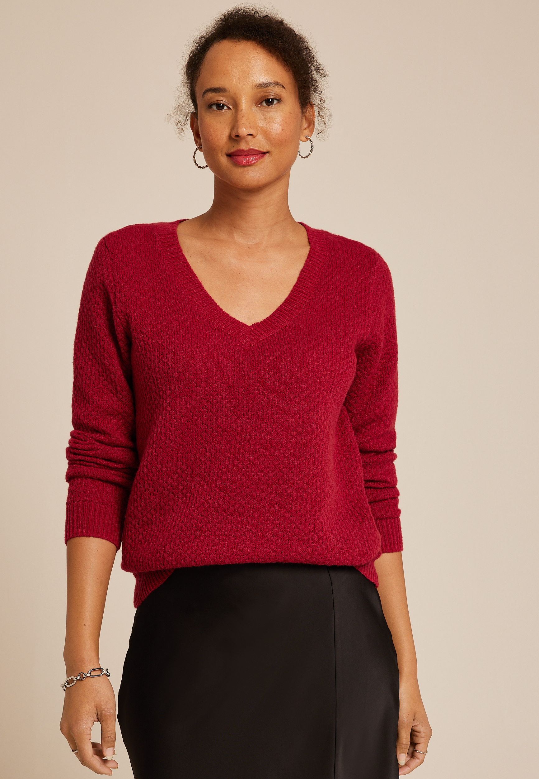 Metallic V Neck Sweater