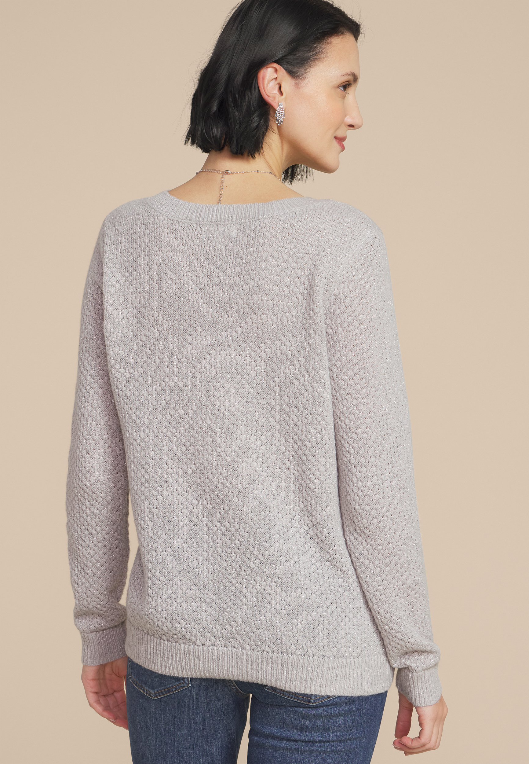 Metallic V Neck Sweater, C9394, large