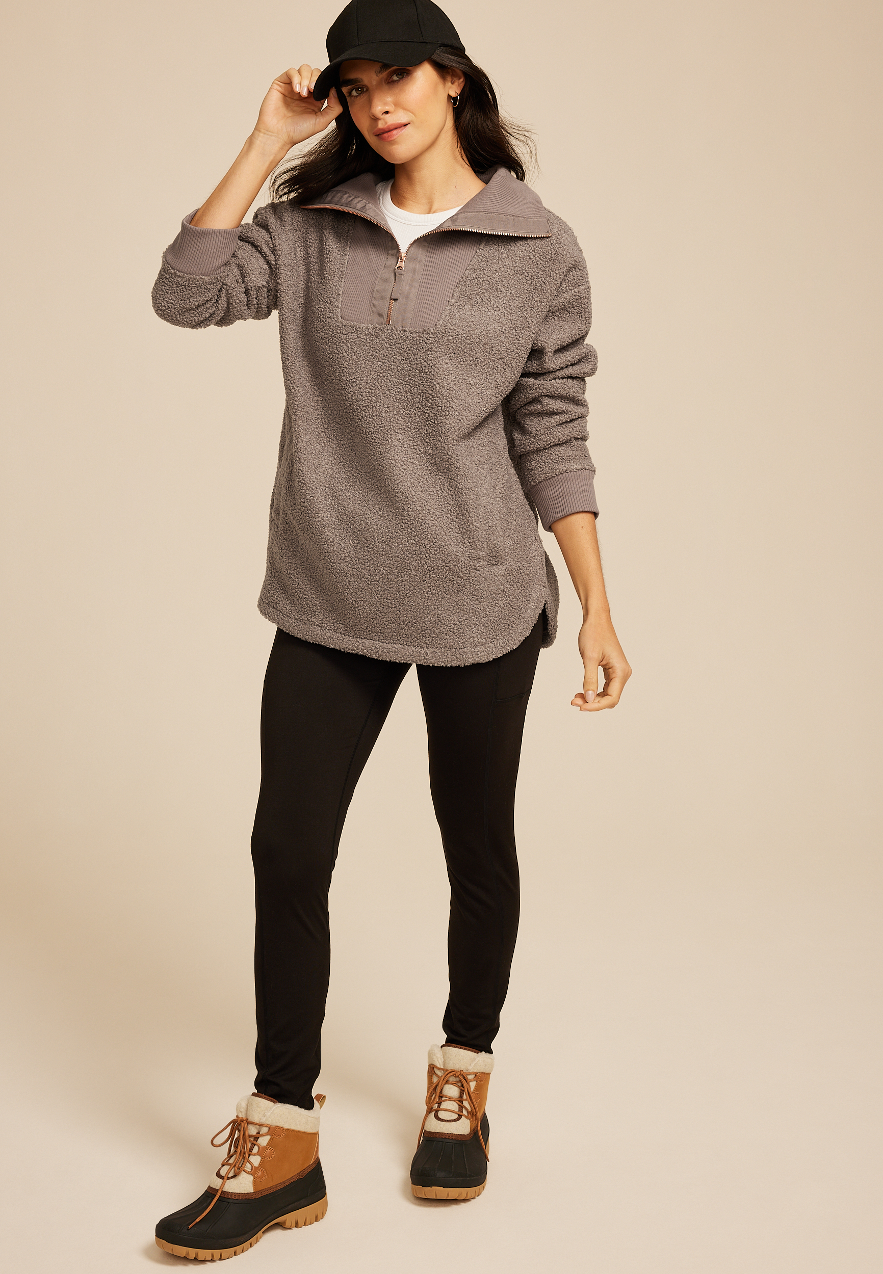 Quarter Zip Sherpa Tunic Sweatshirt - thumbnail 6