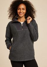 Quarter Zip Sherpa Tunic Sweatshirt, DARK IRON GRAY, small