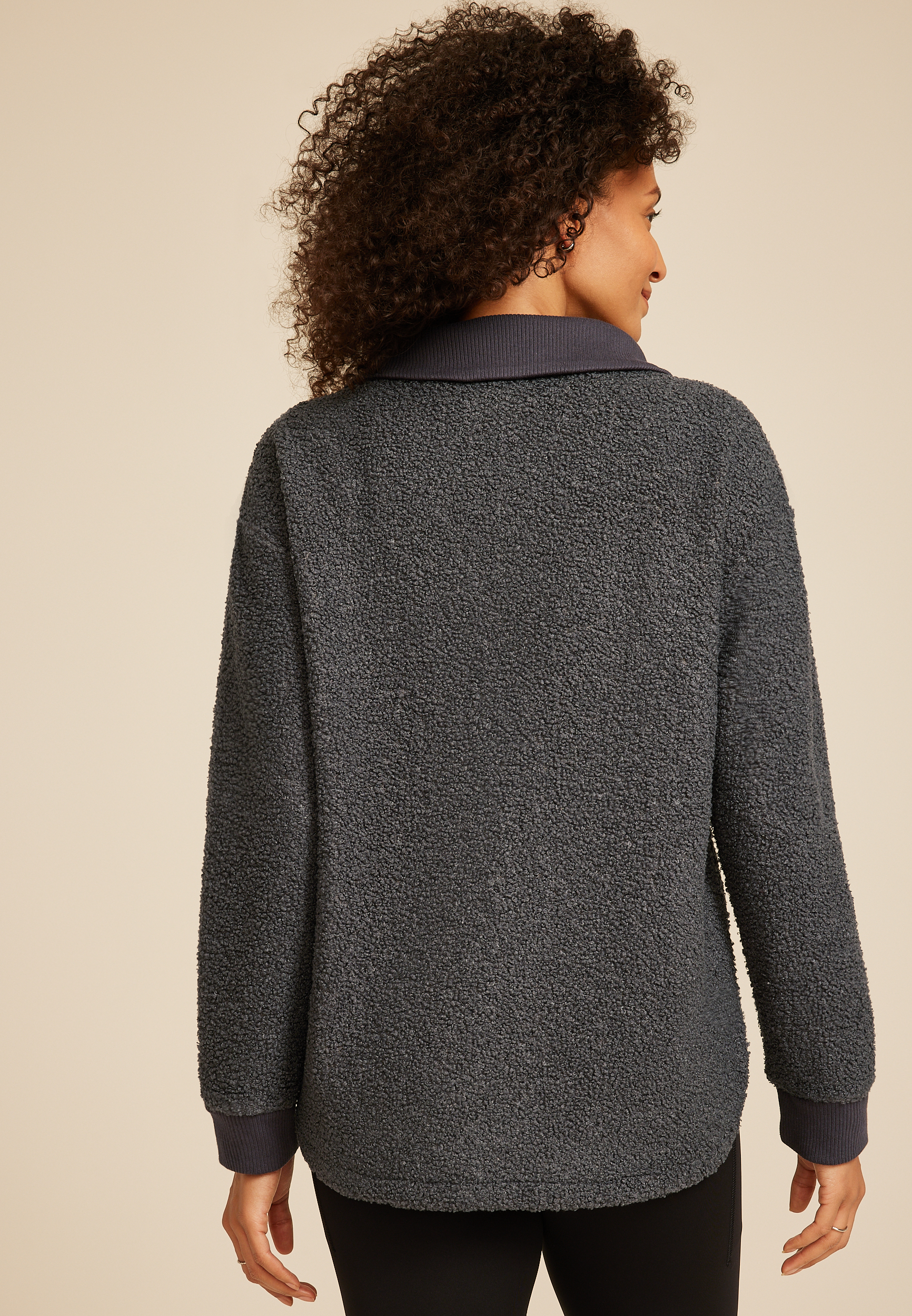 Quarter Zip Sherpa Tunic Sweatshirt, DARK IRON GRAY, large