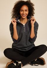 Quarter Zip Sherpa Tunic Sweatshirt, DARK IRON GRAY, small