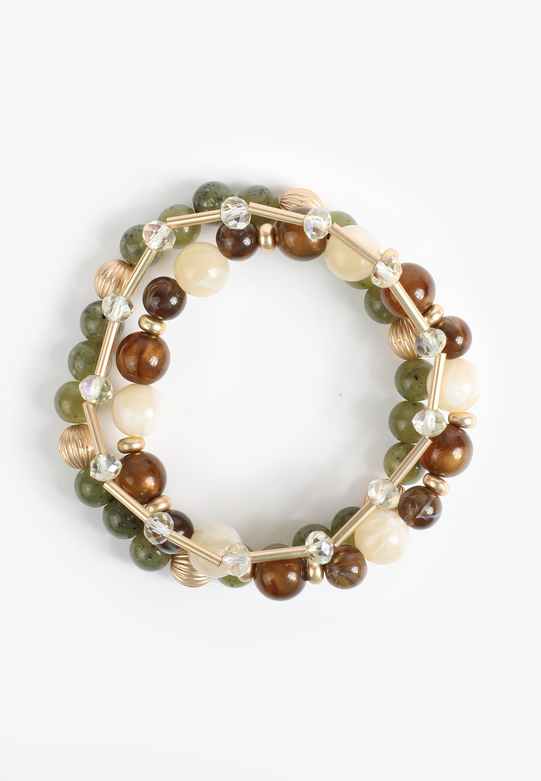 3 Pack Green Beaded Stretch Bracelet Set
