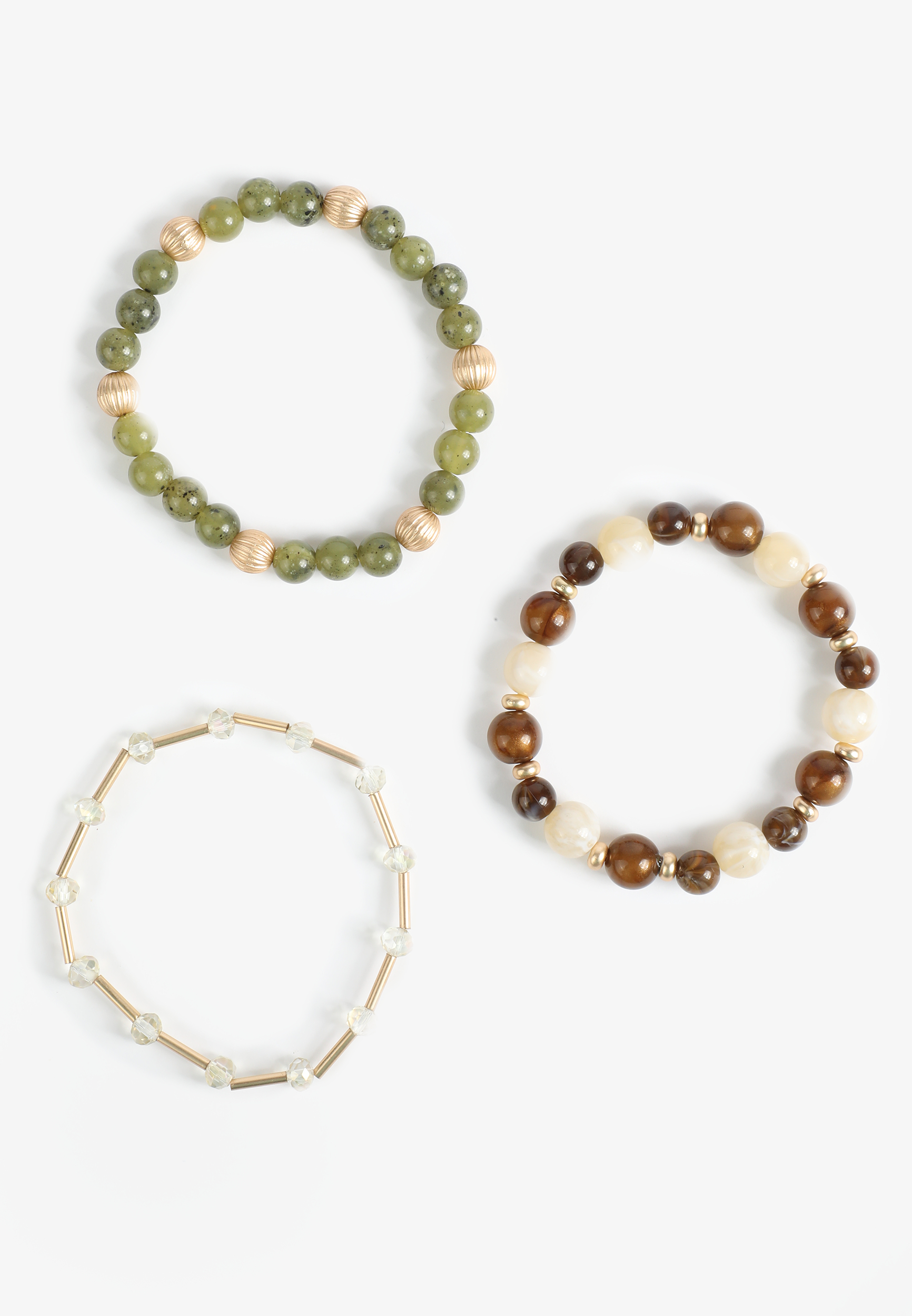 3 Pack Green Beaded Stretch Bracelet Set, C1612, large