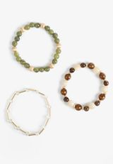 3 Pack Green Beaded Stretch Bracelet Set, C1612, small