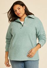 Plus Size Quarter Zip Sherpa Tunic Sweatshirt, C9826, small