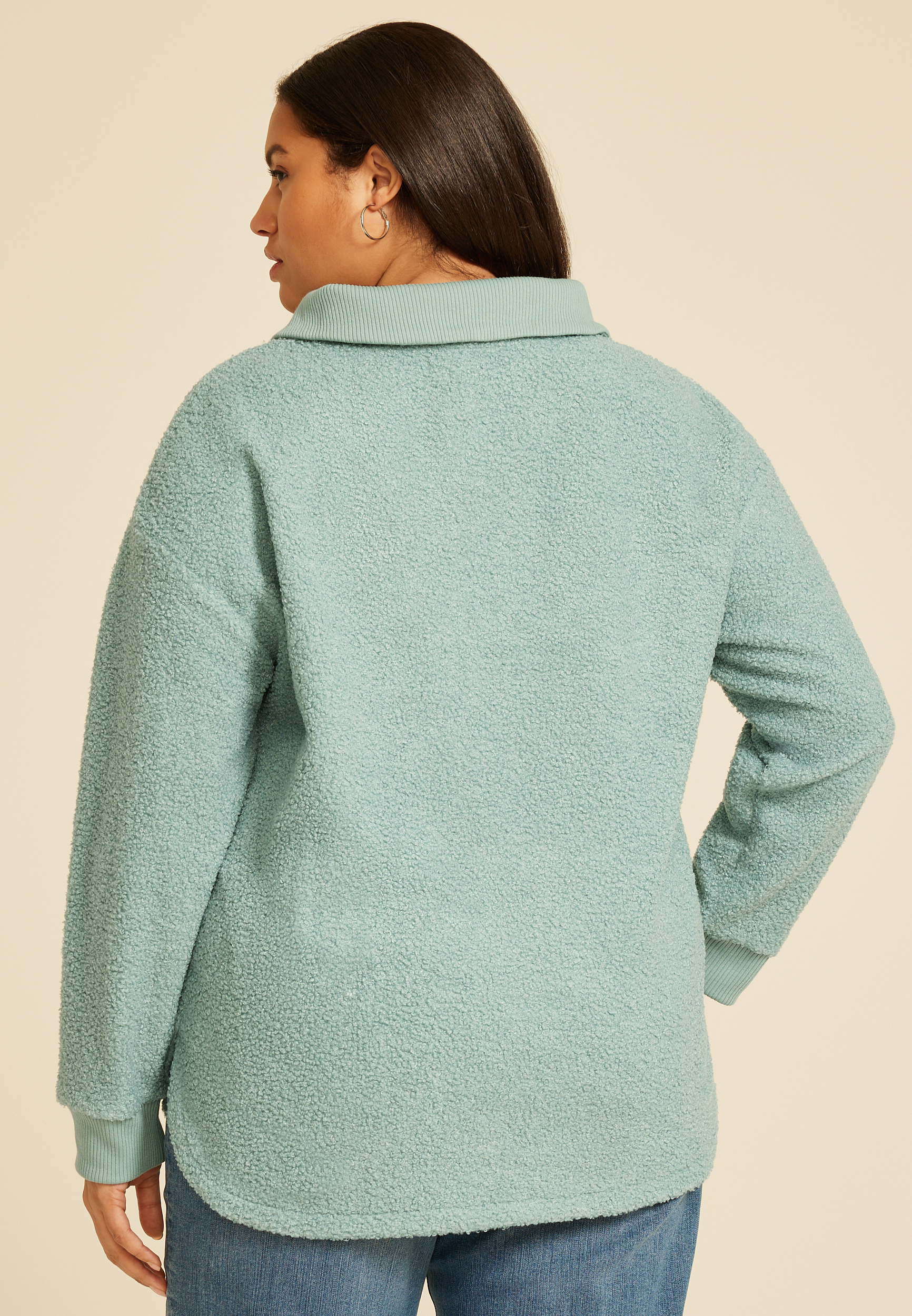 Plus Size Quarter Zip Sherpa Tunic Sweatshirt, C9826, large