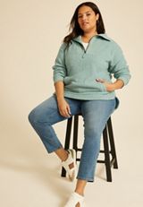 Plus Size Quarter Zip Sherpa Tunic Sweatshirt, C9826, small