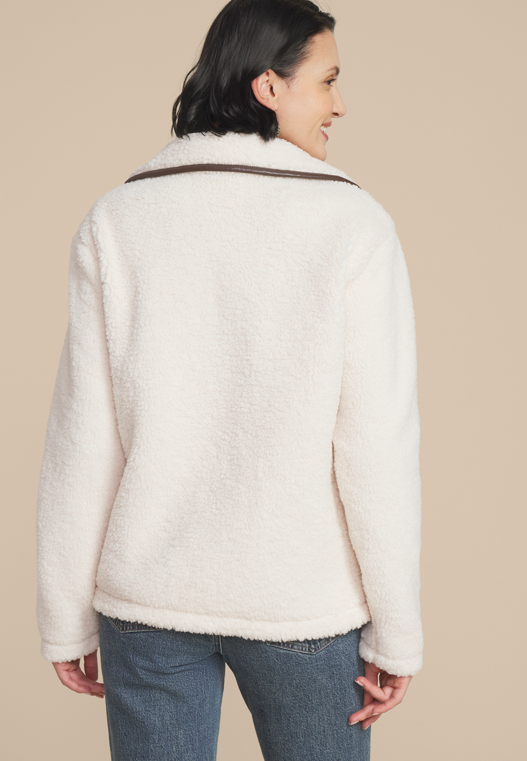 Sherpa Faux Leather Trim Jacket