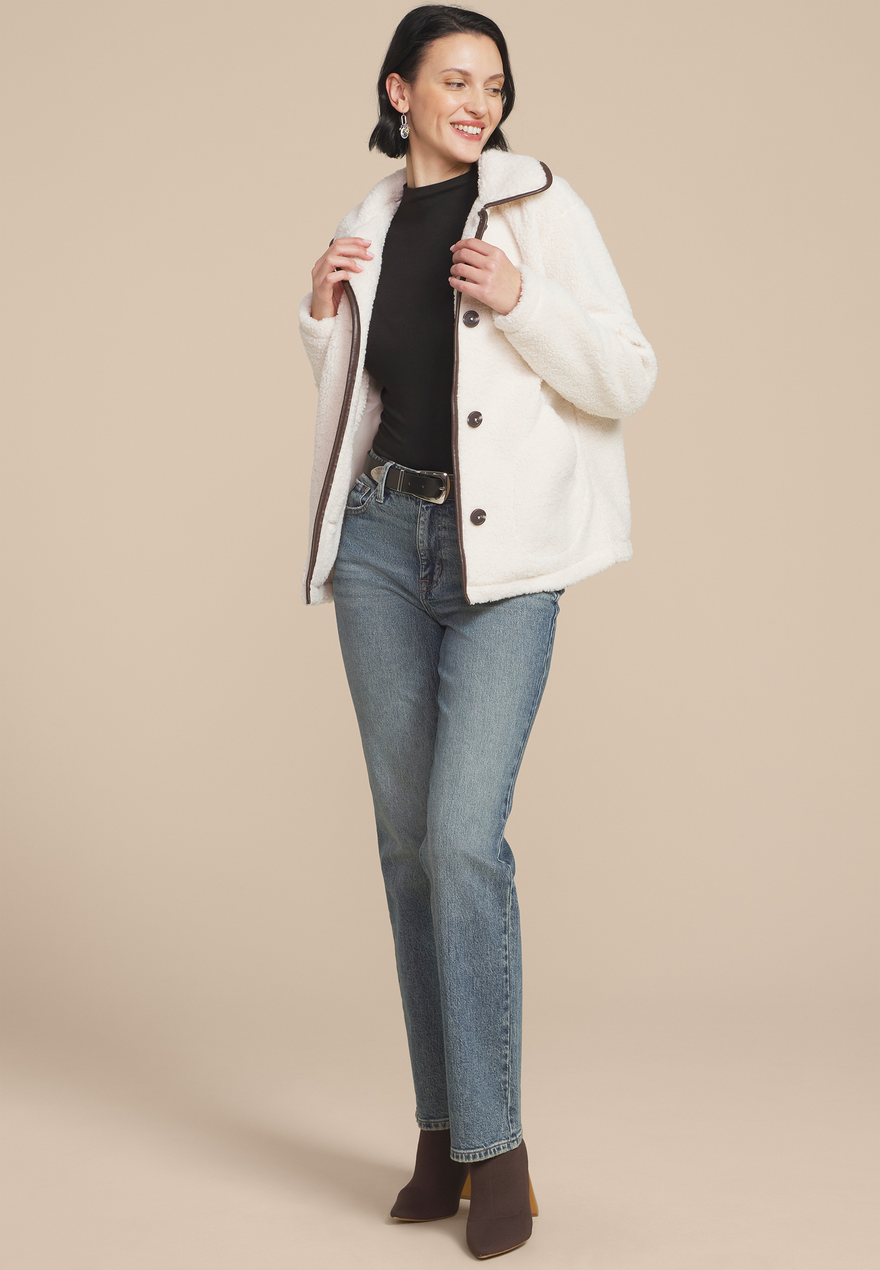 Sherpa Faux Leather Trim Jacket