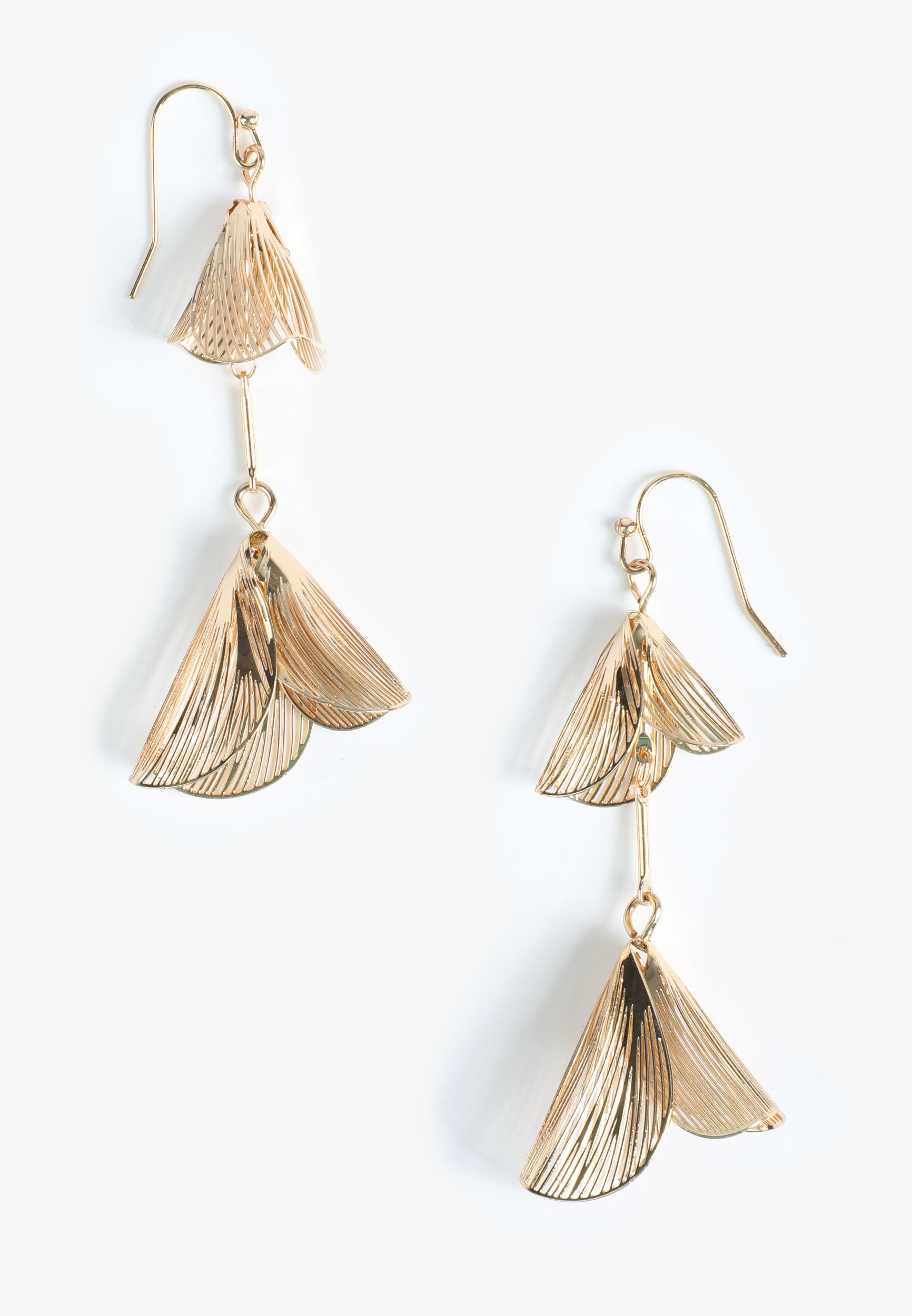 Gold Dimensional Petal Drop Earrings