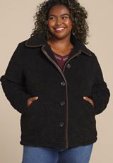 Plus Size Sherpa Faux Leather Trim Jacket, , small