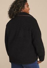 Plus Size Sherpa Faux Leather Trim Jacket, , small