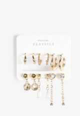 6 Pack Gold And Stone Earring Set, GOLD, small