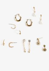 6 Pack Gold And Stone Earring Set, GOLD, small