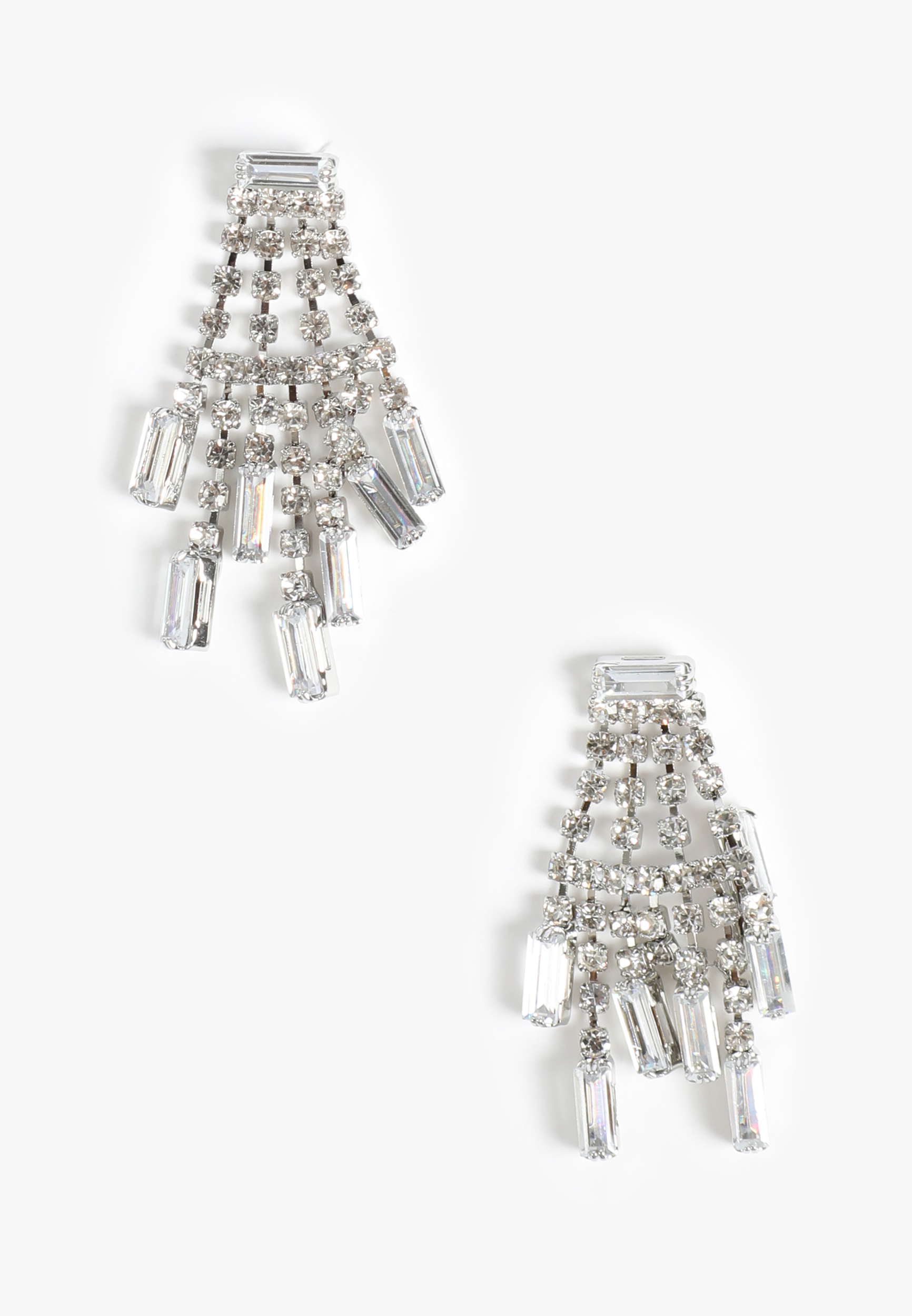 Silver Rhinestone Chandelier Drop Earrings