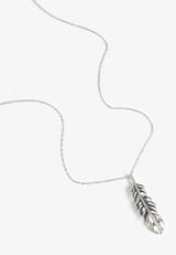 Silver Rhinestone Feather Pendant Necklace, C431, small
