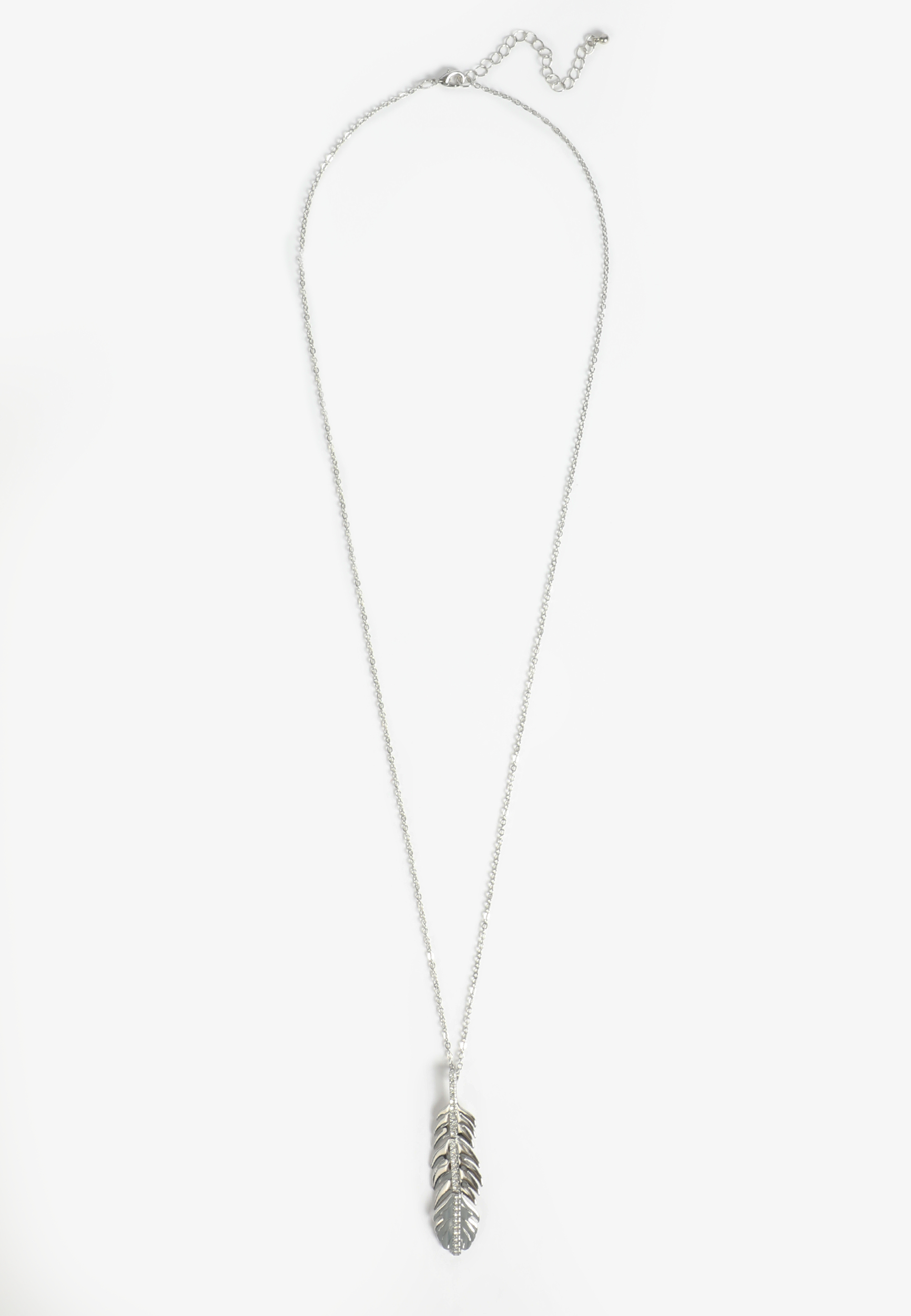 Silver Rhinestone Feather Pendant Necklace, C431, large
