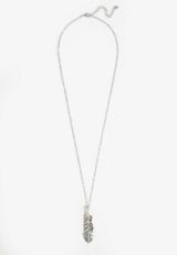 Silver Rhinestone Feather Pendant Necklace, C431, small