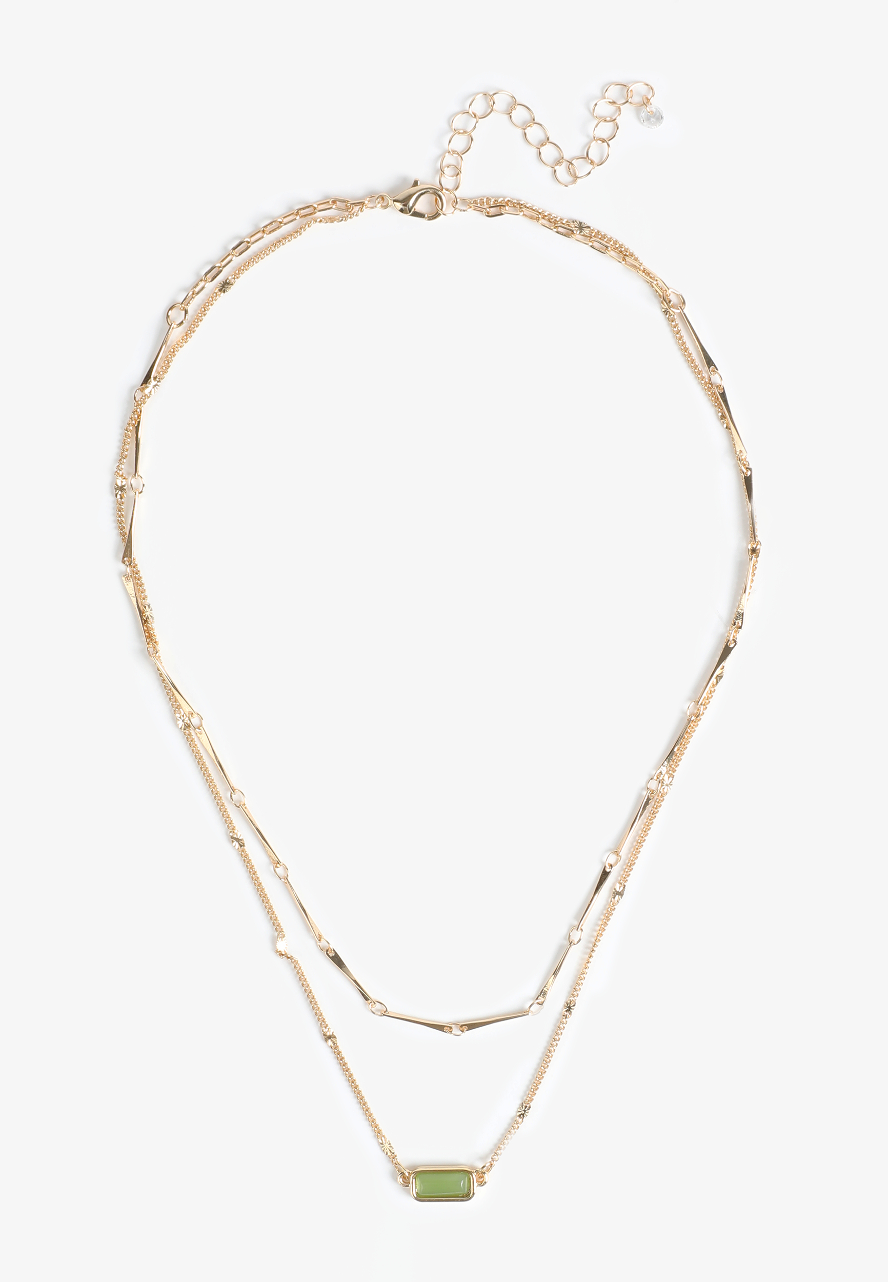 Gold Faux Olivine Stone Layered Necklace, C605, large