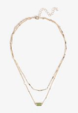 Gold Faux Olivine Stone Layered Necklace, C605, small