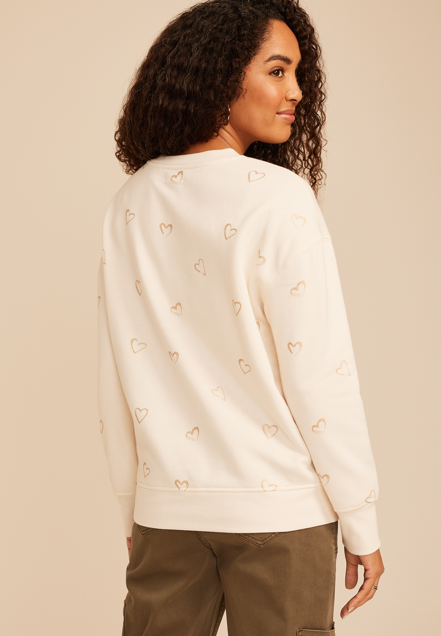 Gold Foil Hearts Crew Neck Sweatshirt, C223, large