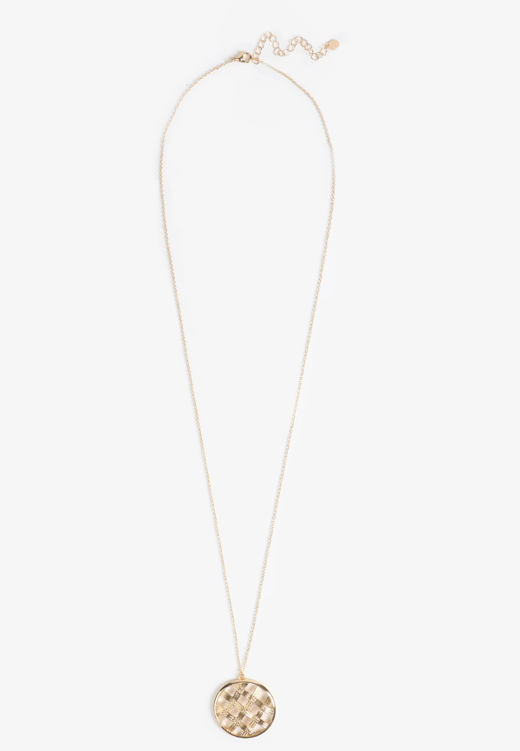 Gold Basket Weave Pendant Necklace, GOLD, large
