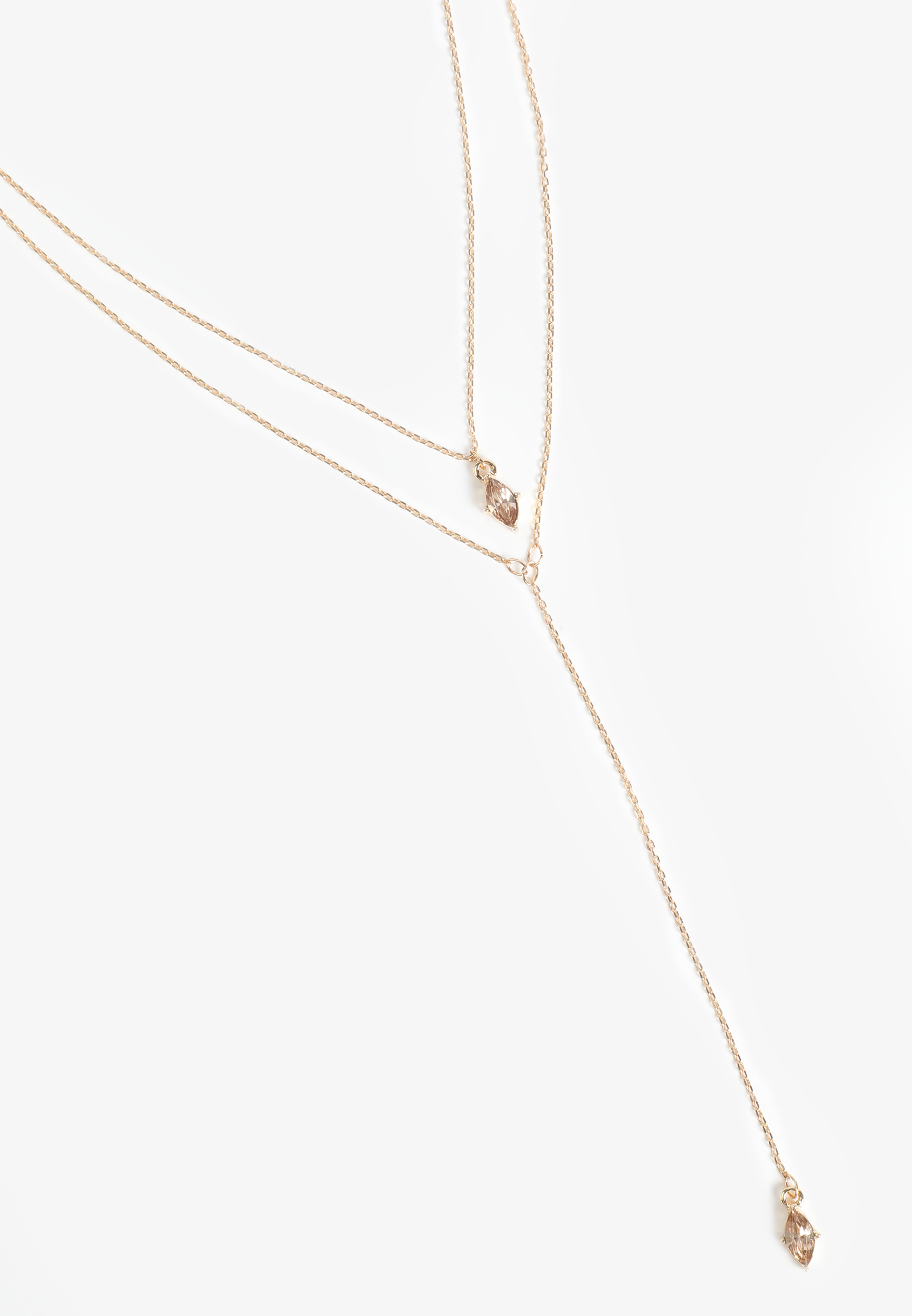 Light Brown Gemstone Pendant Layered Necklace 