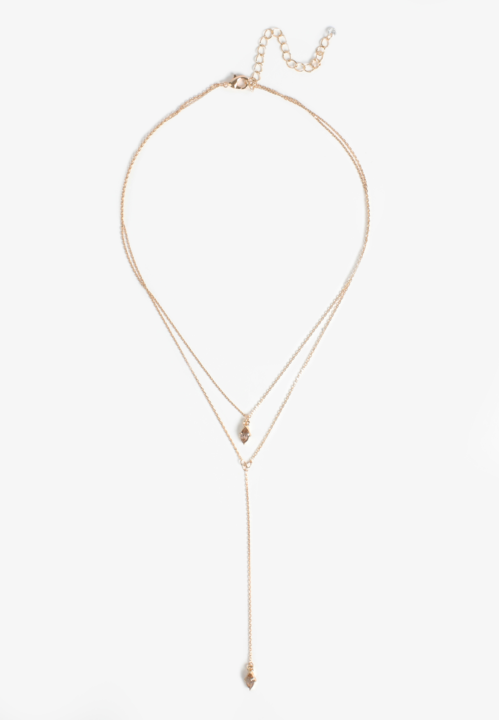 Light Brown Gemstone Pendant Layered Necklace, GOLD, large