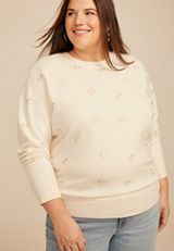 Plus Size Gold Foil Hearts Crew Neck Sweatshirt, WHITE, small