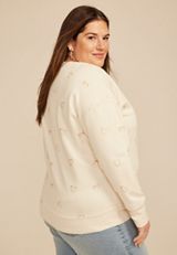 Plus Size Gold Foil Hearts Crew Neck Sweatshirt, WHITE, small