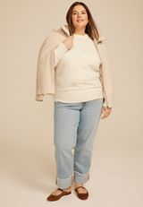 Plus Size Gold Foil Hearts Crew Neck Sweatshirt, WHITE, small
