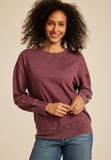Studio Y Embellished Crewneck Sweatshirt, BURGUNDY, small
