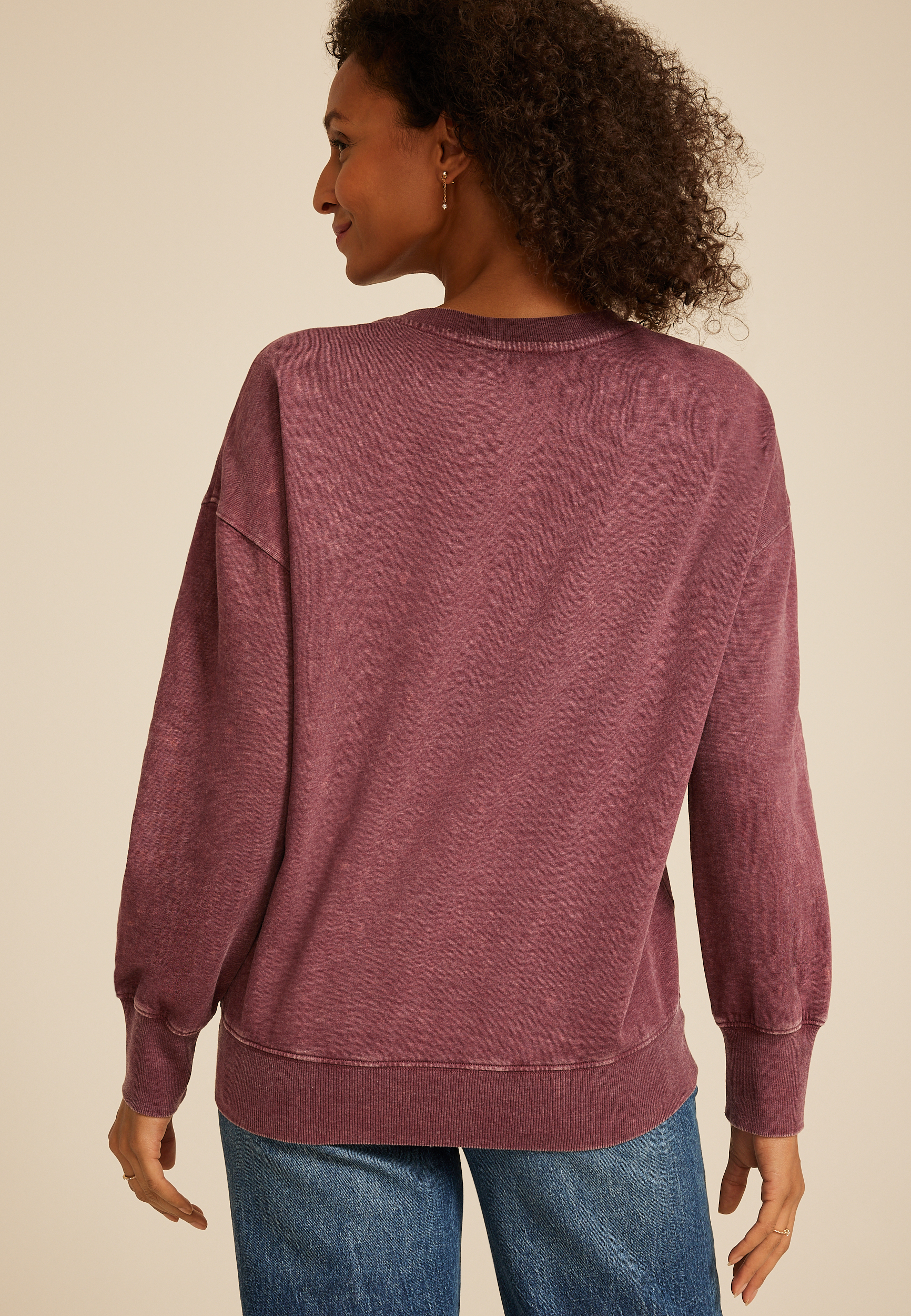 Studio Y Embellished Crewneck Sweatshirt, BURGUNDY, large