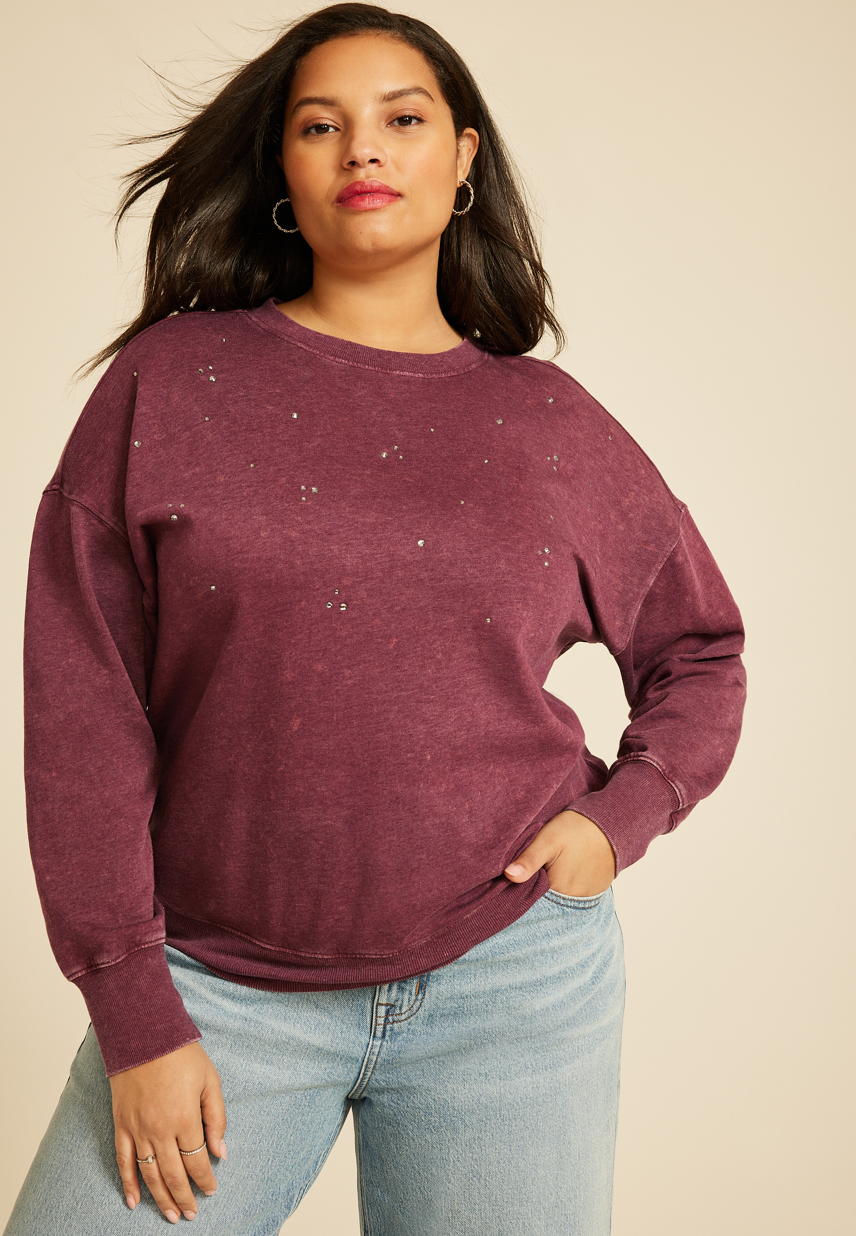 Plus Size Studio Y Embellished Crewneck Sweatshirt, , large