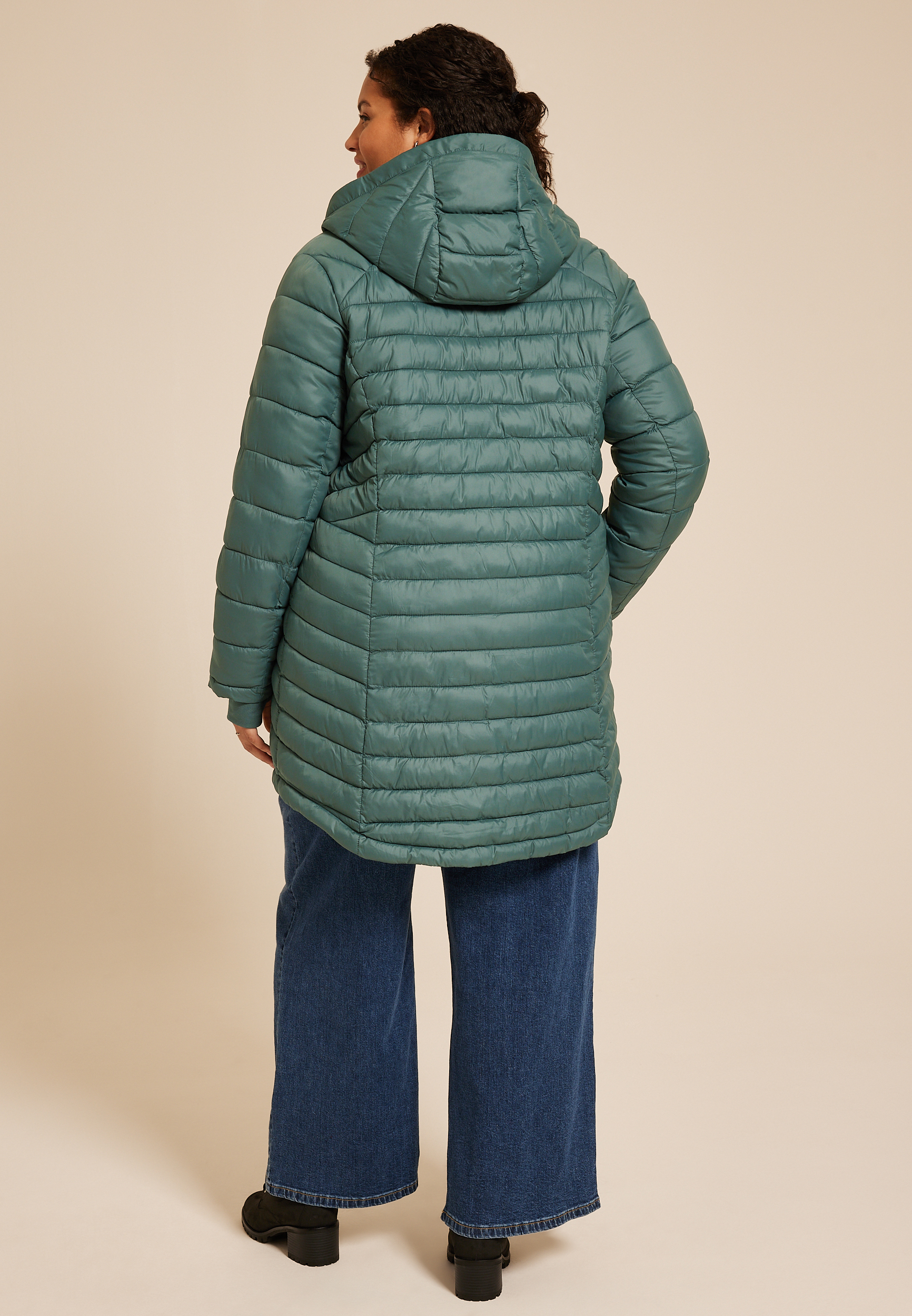 Plus Size Hooded Long Puffer Jacket, C974, large