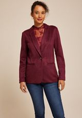 Faux Suede Single Button Blazer, TAWNY PORT, small