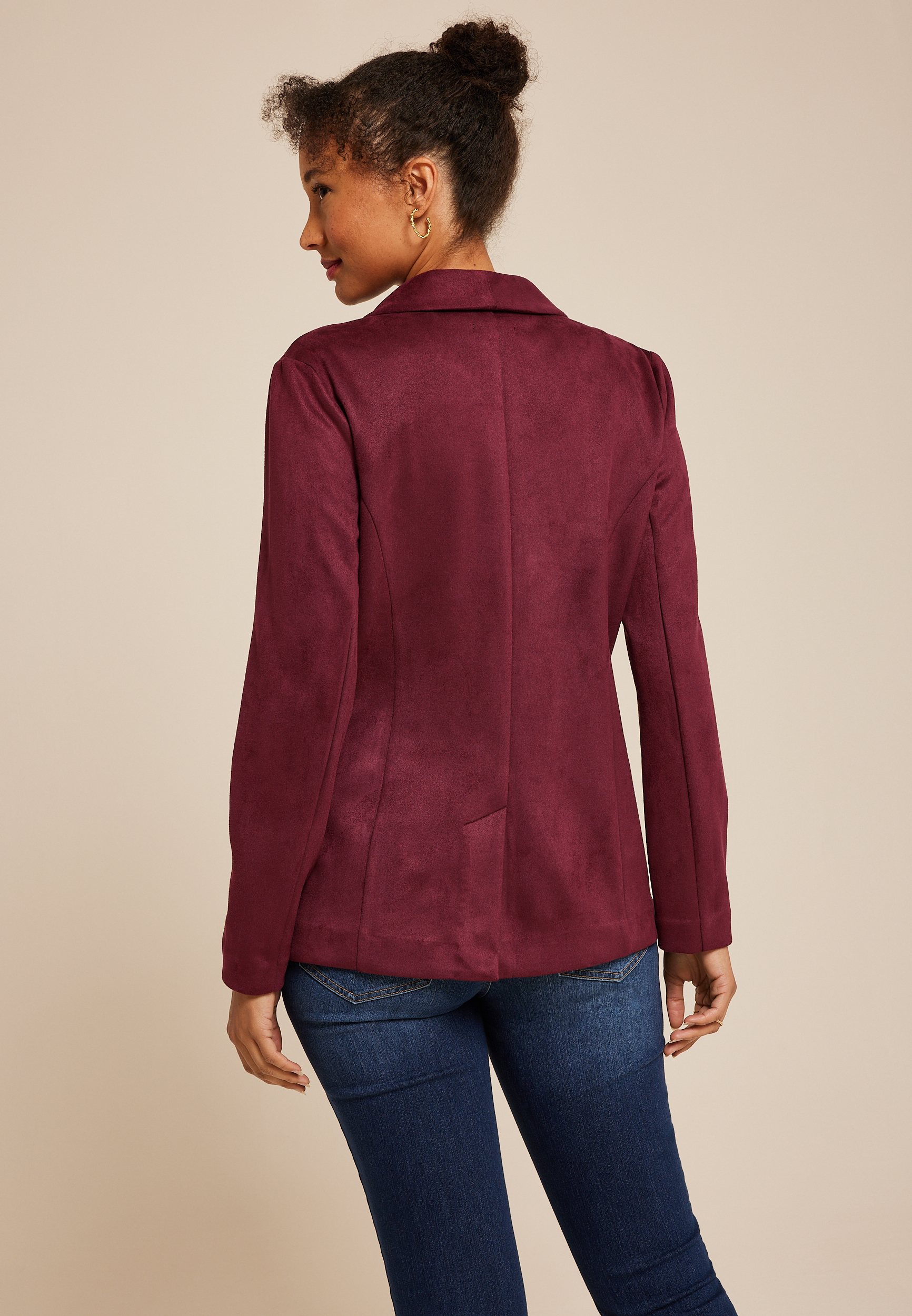 Faux Suede Single Button Blazer, TAWNY PORT, large