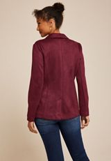 Faux Suede Single Button Blazer, TAWNY PORT, small