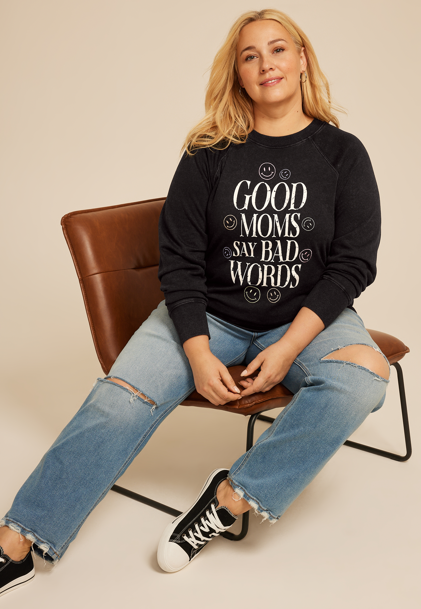 Plus Size Good Moms Say Bad Words Relaxed Fit Sweatshirt, C106, large