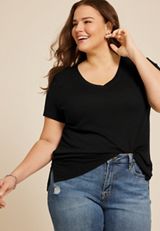 Plus Size 24/7 V Neck Step Hem Tee, C106, small