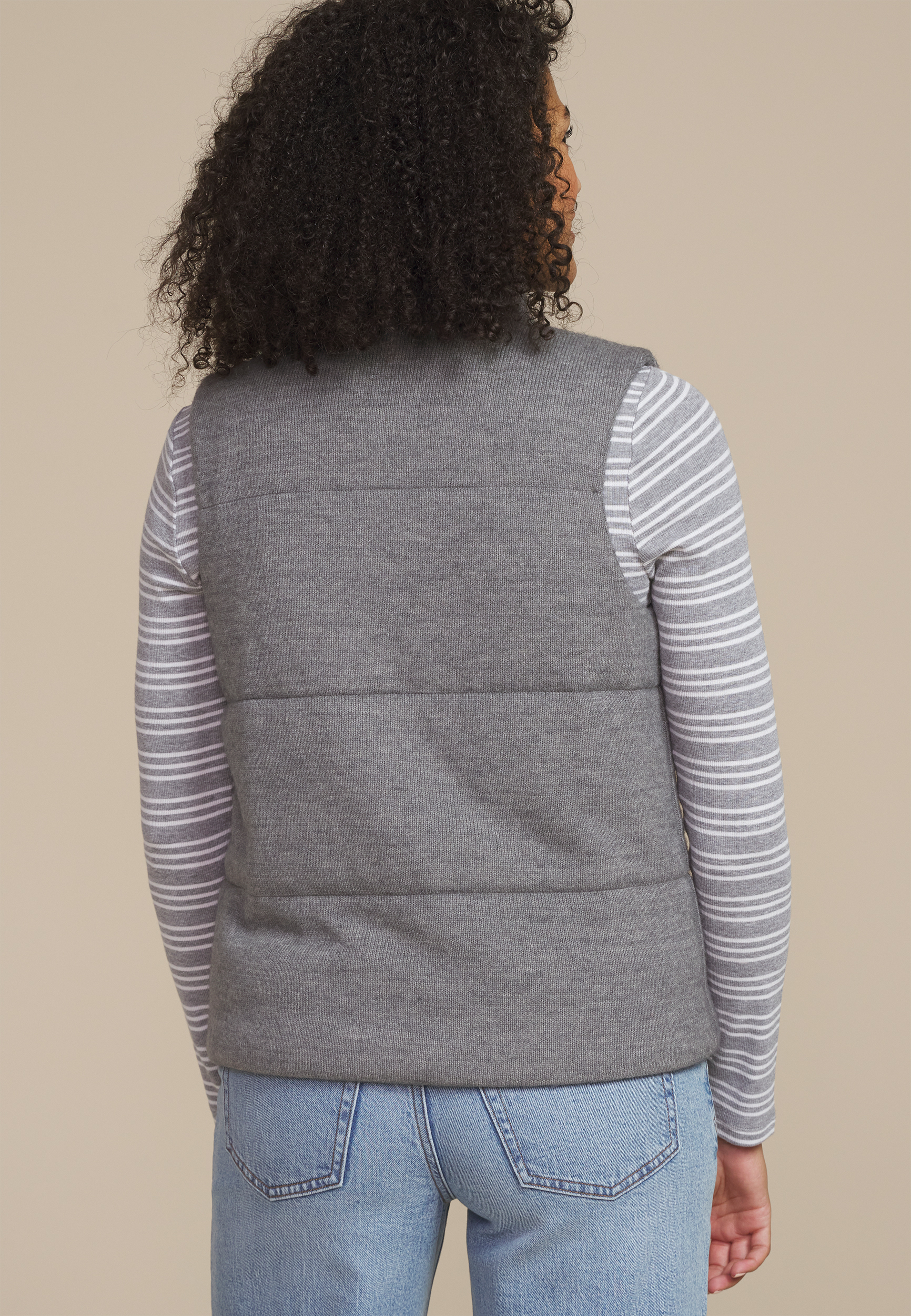 Cable Knit Puffer Vest, , large