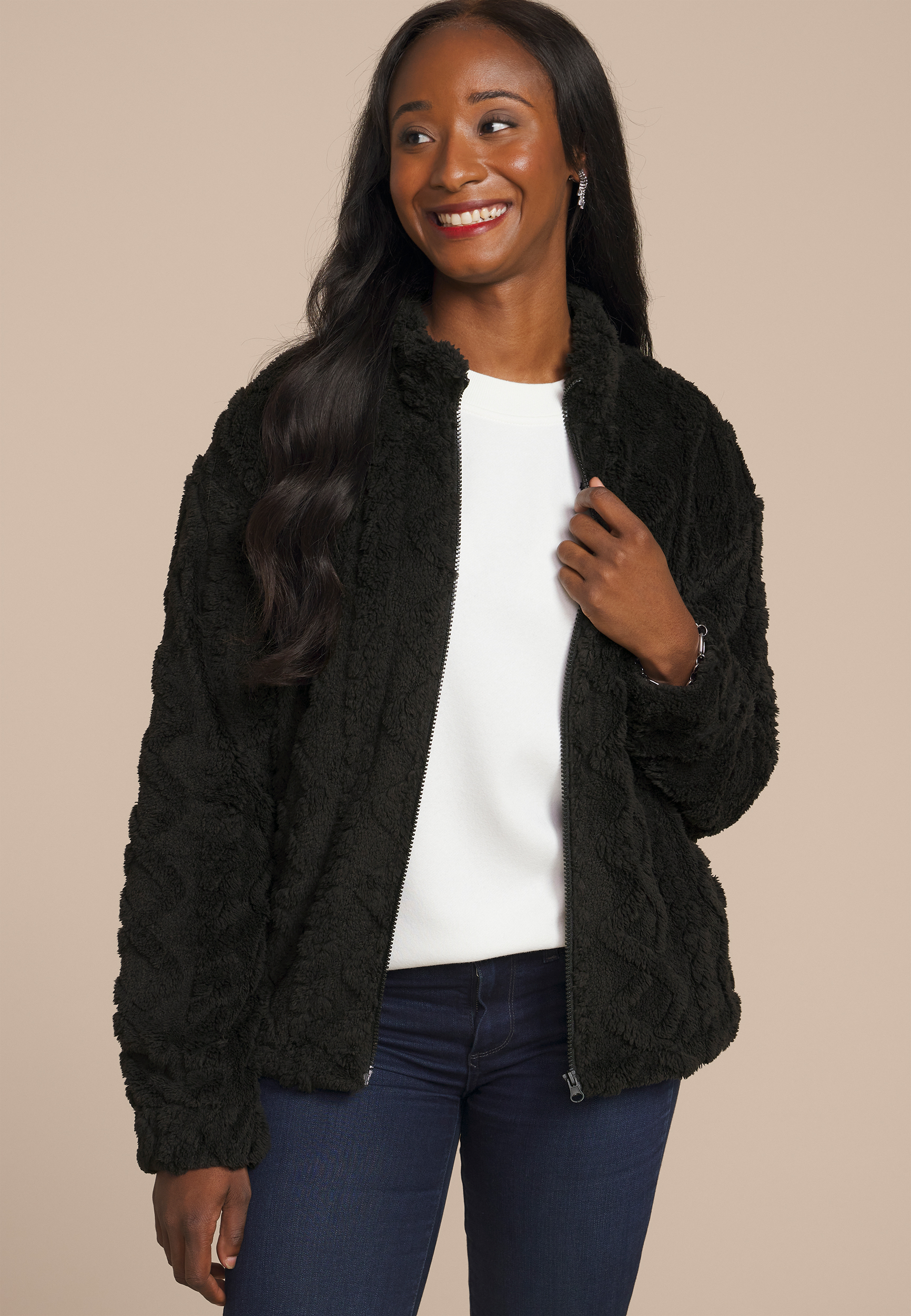 Studio Y Cabled Texture Sherpa Jacket | maurices